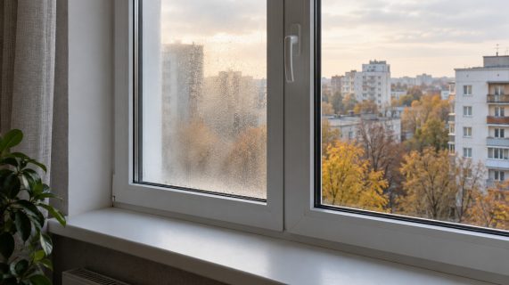 Неоднородное запотевание стеклянной секции окна, требующее осмотра