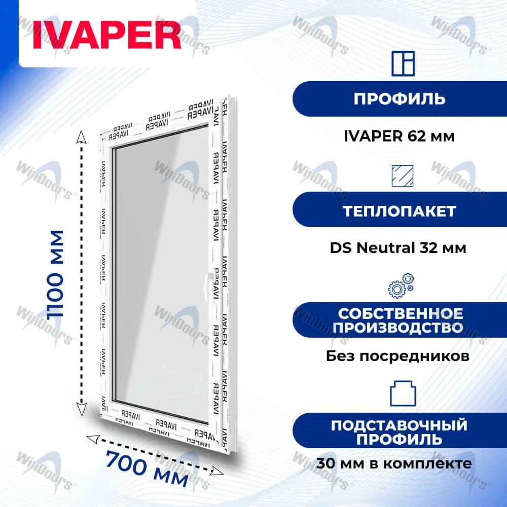 Окно 600 х 900 мм, REHAU GRAZIO (Фурнитура UPT), одностворчатое, поворотно-откидное правое, теплопакет DS Neutral